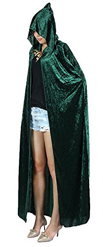 Book Cover Urban CoCo Women's Costume Full Length Crushed Velvet Hooded Cape (green)