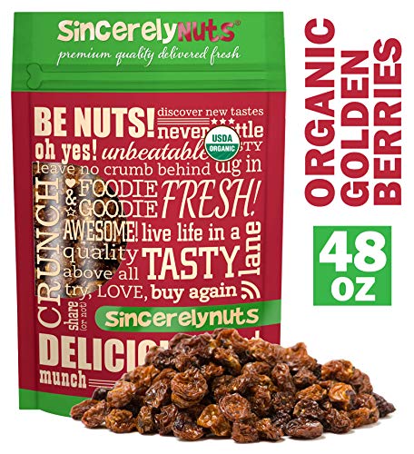 Book Cover Sincerely Nuts Organic Dried Golden Berries (3 LB) - All Natural - Vegan, Kosher, USDA certified and Gluten-Free Food-Tart, Pleasant Taste - Powerful Antioxidants - Perfect Addition to Salad