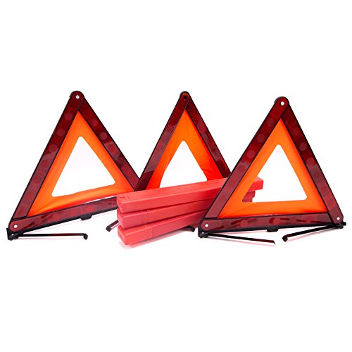 Book Cover Fasmov Triple Warning Triangle Emergency Warning Triangle Reflector Safety Triangle Kit, 3-Pack