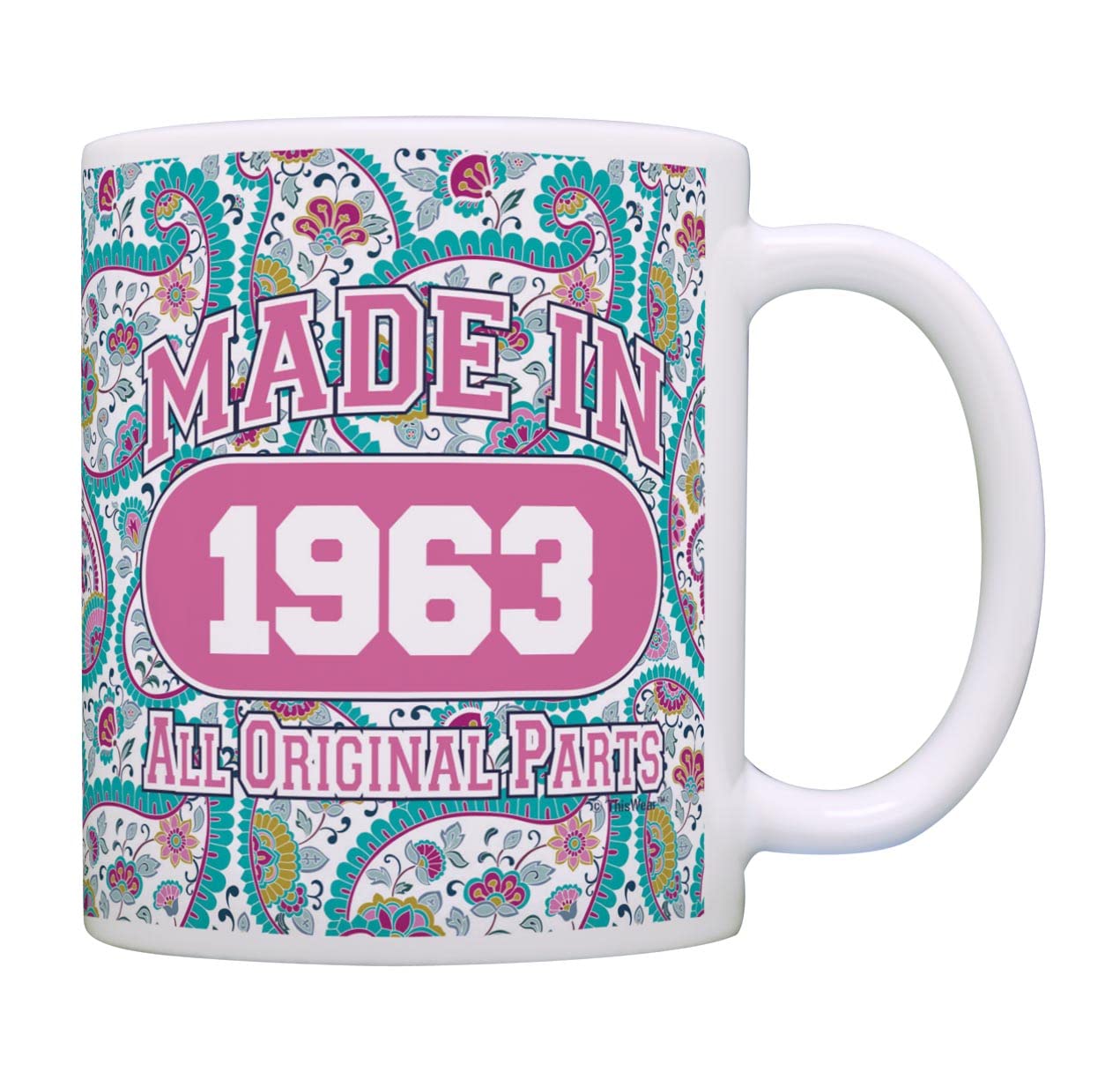 Book Cover 60th Birthday Mug Made In 1963 All Original Parts 11oz Ceramic Coffee Mug Tea Cup Paisley Paisley 1