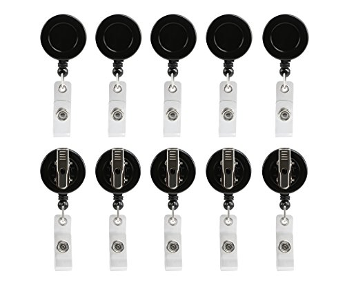 Book Cover Retractable Badge Holder ID Card Holder Reel with SWIVEL-BACK Alligator Clip Black Pack of 10