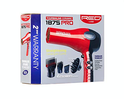 Book Cover RED by KISS 1875 ProW Ceramic Tourmaline Hair Dryer with 4 Additional Styling Attachments (Design may vary)