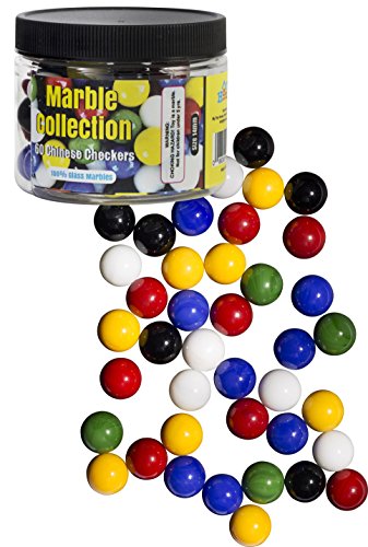 Book Cover Chinese Checkers Glass Marbles, Set of 60, 10 of each Color, with Portable Container