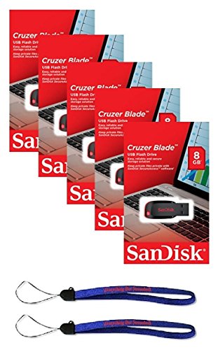 Book Cover SanDisk Cruzer Blade 8GB (5 Pack) SDCZ50-008G USB 2.0 Flash Drive - Five Pack Retail Packs Bundle with(2) Everything But Stromboli Lanyards