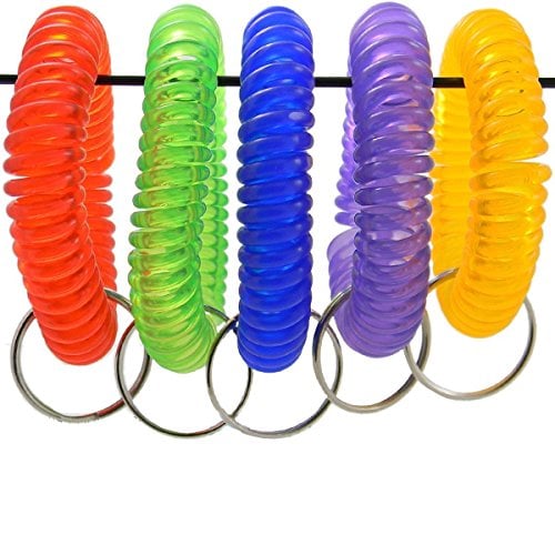 Book Cover AHIER Pack of 5 Colorful Spring Spiral Wrist Coil Key Chain, Wrist Band Key Ring