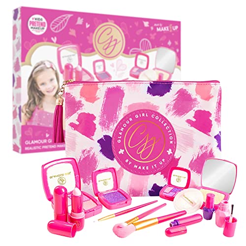 Book Cover Pretend Makeup Kit for Girls - Make Up Kit for Kids, Children & Toddlers with Cosmetic Bag & Toy Lipstick - Fake Play Makeup Set of Little Girl for Christmas Birthday Toys Gifts - Glamour Girl