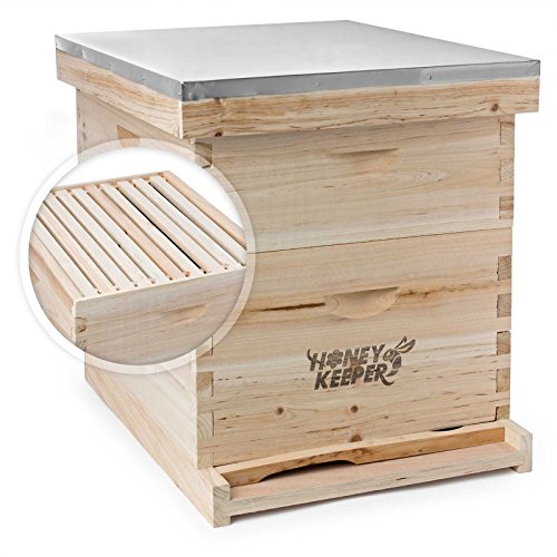 Book Cover Honey Keeper Beehive 20 Frame Complete Box Kit (10 Deep and 10 Medium) with Metal Roof for Langstroth Beekeeping
