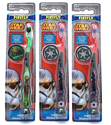 Book Cover Star Wars Children's Tooth Brush (Pack of 3) with Cap and Suction - Toothbrush Designs Vary - Premium Quality