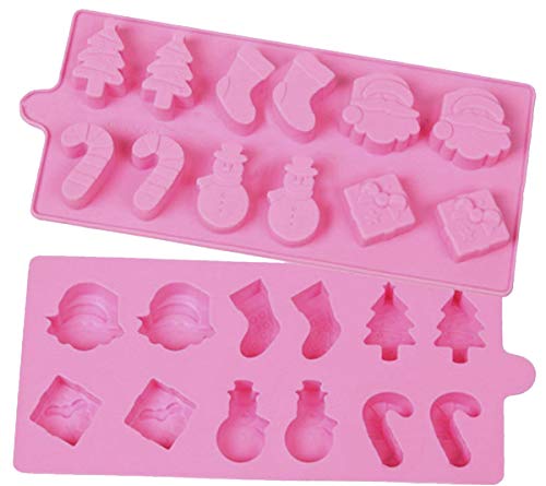 Book Cover Mini Skater Set of 2 Psc 12-cavity Silicone Christmas Silicone Mold for Making Soap, Candle, Candy, Chocolate, and More (Holiday Mold Pink)