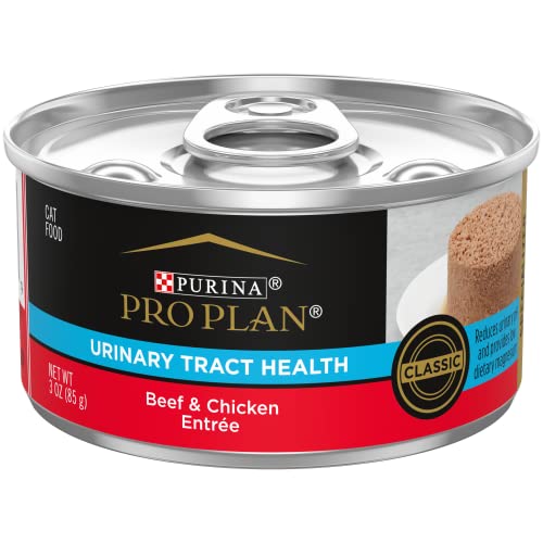 Book Cover Purina Pro Plan Urinary Tract Cat Food Wet Pate, Urinary Tract Health Beef and Chicken Entree - (24) 3 oz. Pull-Top Cans