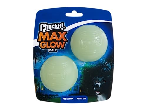 Book Cover Chuckit! Max Glow Ball Dog Toy, Medium (2.5 Inch Diameter) for Dogs 20-60 Lbs, Pack Of 2