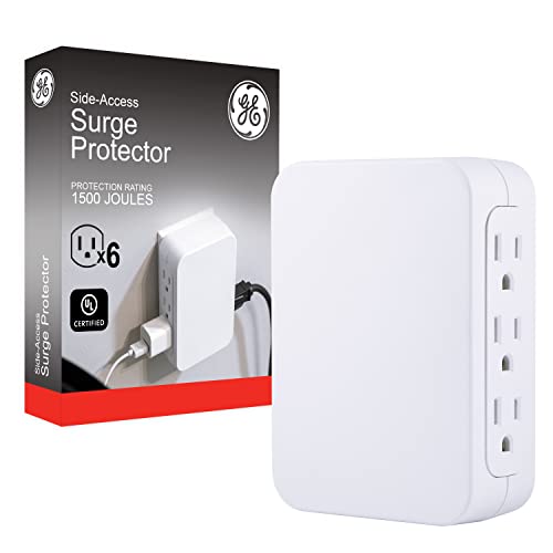 Book Cover GE Pro 6-Outlet Extender, Surge Protector, Side Access, Wall Tap Adapter, 3-Prong, 1200 Joules, Warranty, UL Listed, White, 10353