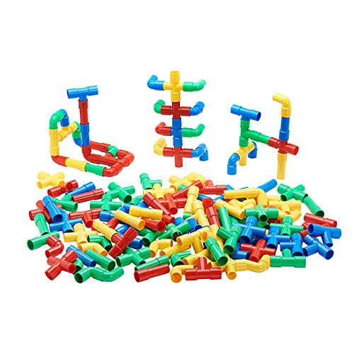 Book Cover ECR4Kids Totally Tubular Pipes & Spout STEAM Manipulatives Building Block Set, Interlocking Educational Sensory Learning Toys for Children with Storage Container (160-Piece Set)