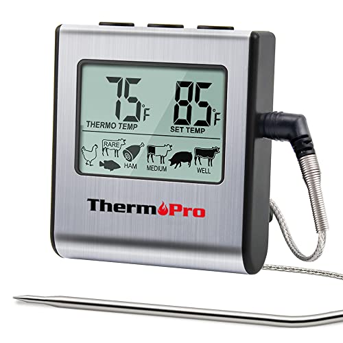 Book Cover ThermoPro TP-16 Large LCD Digital Cooking Food Meat Smoker Oven Kitchen BBQ Grill Thermometer Clock Timer with Stainless Steel Probe