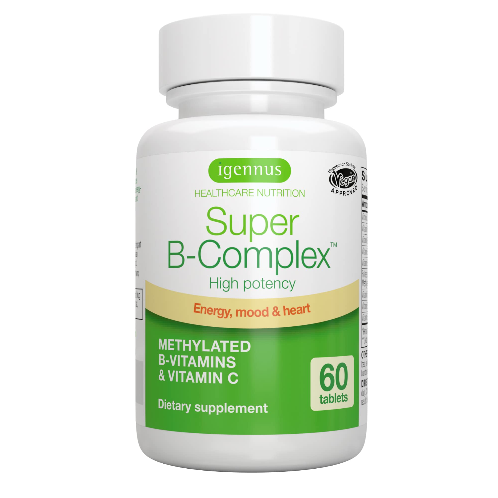 Book Cover Super B-Complex – Methylated Sustained Release B Complex & Vitamin C, Folate & Methylcobalamin, Vegan, Energy, Heart & Brain Function, 60 Small Tablets… 60 Count (Pack of 1)
