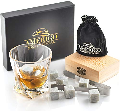 Book Cover Luxury Whiskey Stones Gift Set - Set of 9 Whiskey Rocks - Reusable Ice Cubes for Drinks - Great Whiskey Gift for Man - Handcrafted Whisky Stones Set - Chilling Stones + Ice Tongs + 2 Classy Coasters