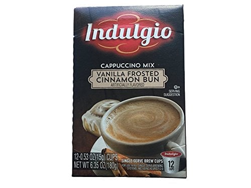 Book Cover Indulgio Vanilla Frosted Cinnamon Bun Cappuccino, 12-Count Single Serve Brew Cups