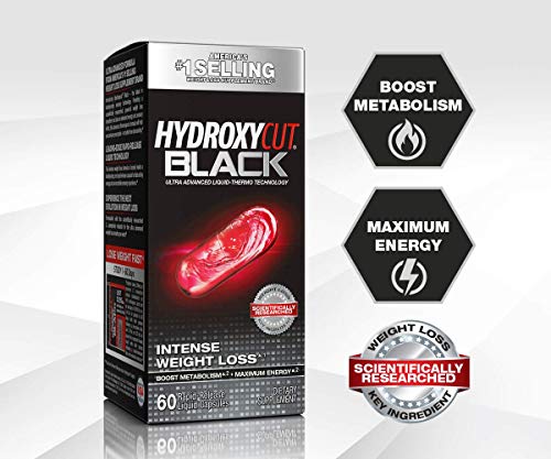 Book Cover Hydroxycut Black, Weight Loss and Thermogenic Supplement for Men and Women, 60 Rapid-Release Liquid Capsules, Black