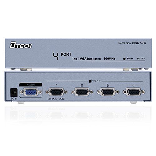 Book Cover DTECH Powered 1 In 4 Out VGA Video Splitter Distribution Amplifier 500MHz Supports High Resolution up to 2048x1536