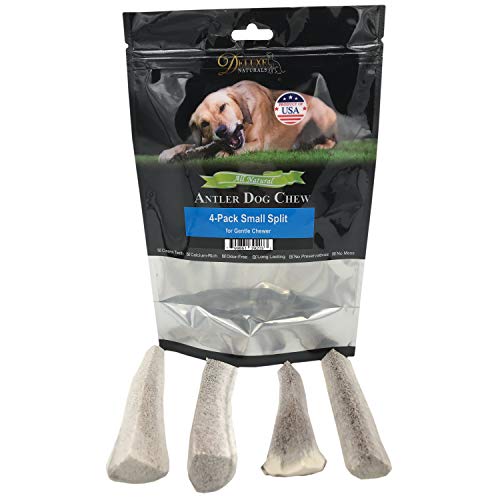 Book Cover Deluxe Naturals Elk Antler Dog Chews | Long-Lasting A-Grade Premium Elk Antler Chews for Dogs from Naturally Shed Elk Antlers Collected in The USA, Split, Small (Pack of 4)