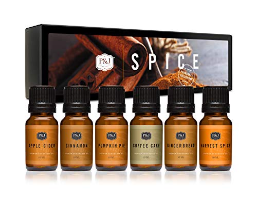 Book Cover P&J Fragrance Oil Spice Set | Cinnamon, Harvest Spice, Apple Cider, Coffee Cake, Gingerbread, and Pumpkin Pie Candle Scents for Candle Making, Freshie Scents, Soap Making Supplies, Diffuser Oil Scents