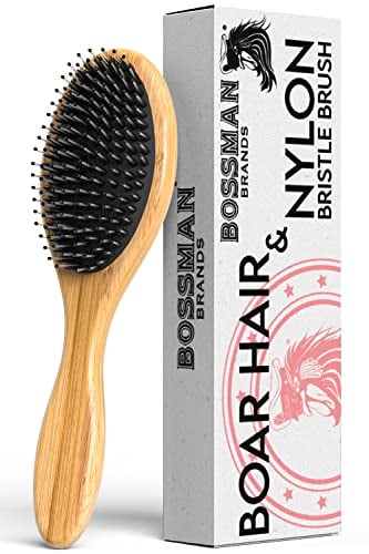Book Cover Bossman Boar and Nylon Bristle Hair and Beard Brush - Detangles & Straightens - Wooden Oval Wet Brush for Men