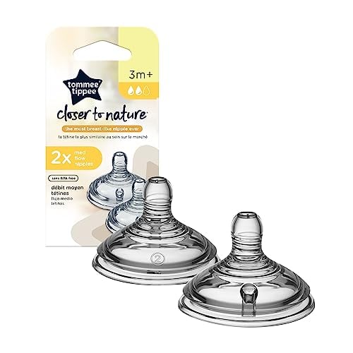 Book Cover Tommee Tippee Closer to Nature Medium Flow Baby Bottle Nipples, 3+ months –2 Count(Pack of 1)