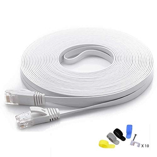 Book Cover Cat 6 Ethernet Cable White 50ft (At a Cat5e Price but Higher Bandwidth) - Flat Internet Network Cable - Cat6 Ethernet Patch Cable Short - Cat6 Computer Cable With Snagless RJ45 Connectors by CableMaster Corporation
