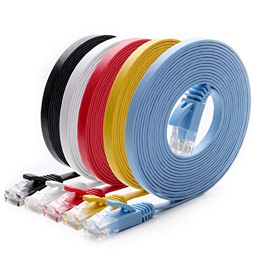 Book Cover Cat 6 Ethernet Cable 10 ft (5 Pack) (at a Cat5e Price but Higher Bandwidth) Cat6 Internet Network Cable Flat - Ethernet Patch Cables Short - Computer LAN Cable with Snagless RJ45 Connectors