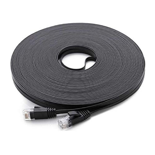 Book Cover Cat 6 Ethernet Cable 100 ft (at a Cat5e Price but Higher Bandwidth) Flat Internet Network Cable - Cat6 Ethernet Patch Cable Short - Black Computer LAN Cable + Free Cable Clips and Straps