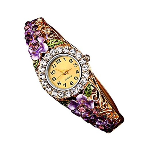 Book Cover Creazy Women Quartz Crystal Flower Bracelet Watch (Purple)