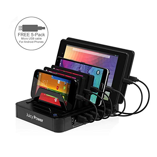 Book Cover Juicy Power 7 Port USB Charging Station with Quick Charge for Multiple Devices - 5 Pack 9.8
