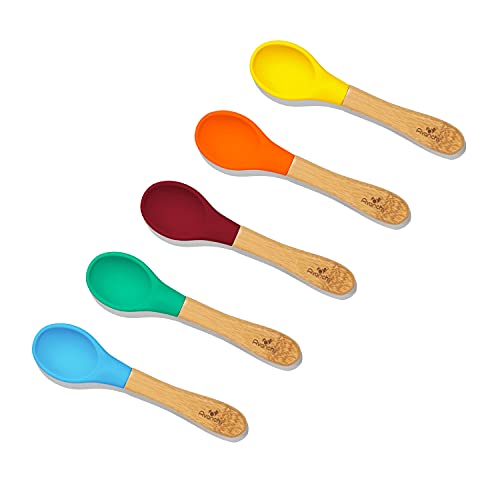 Book Cover Avanchy Spoon Baby Girl Toddler - Organic Bamboo Feeding Spoons. Soft Tip Utensils, Bpa Free Silicone Feeding Set. 5 Pack, 5.5