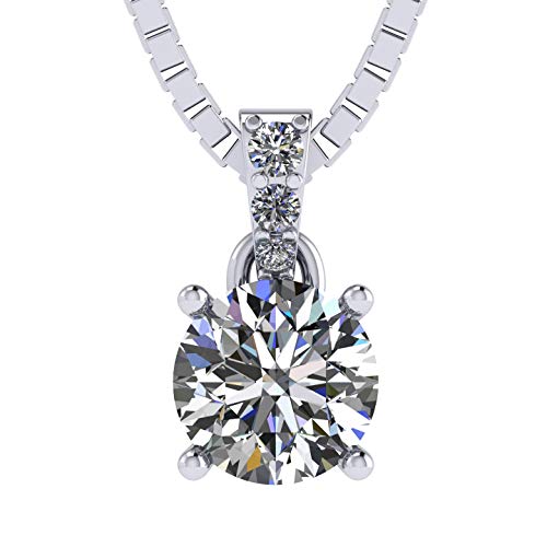 Book Cover 4 Prong Round Solitaire Simulated Diamond Necklace in Solid Sterling Silver with Pure Brilliance Zirconia