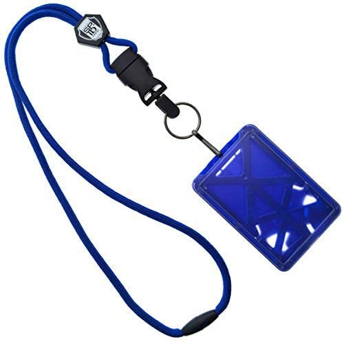 Book Cover Specialist ID Vertical Top Load Three Card Badge Holder - Hard Plastic with Heavy Duty Breakaway Lanyard w Quick Release Metal Clip & Key Ring (One Holder / 3 Cards Inside) (Royal Blue)