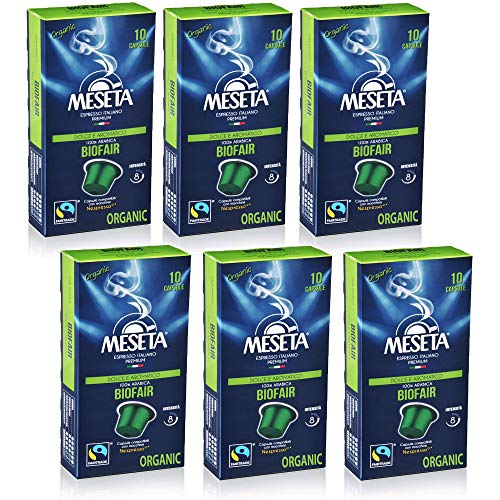 Book Cover Meseta 60 Bio-Organic (European Certified) Nespresso Compatible Coffee Capsule Pods- For Use in Nespresso Essenza, Pixie, Citiz, Inissia, Lattissima, Maestria, Nespresso Original Line Machines - 60 Pack