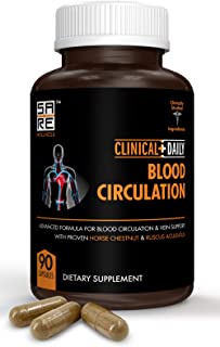 Book Cover CLINICAL DAILY Blood Circulation Supplement. Butchers Broom, Horse Chestnut, Cayenne, Arginine, Diosmin. Herbal Varicose Vein Treatment. Poor Circulation and Vein Support For Healthy Legs. 90 Capsules