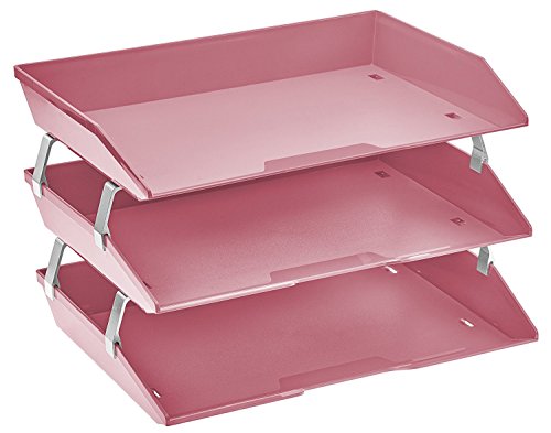 Book Cover Acrimet Facility 3 Tier Letter Tray Side Load Plastic Desktop File Organizer (Solid Pink Color)