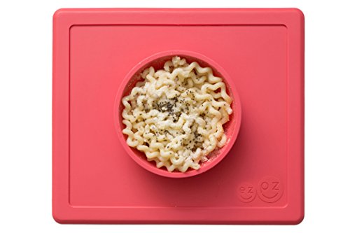 Book Cover ezpz Happy Bowl - One-piece silicone placemat + bowl (Coral)