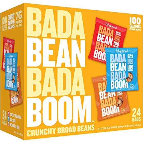 Book Cover Enlightened Bada Bean Bada Boom Plant-based Protein, Gluten Free, Vegan, Non-GMO, Soy Free, Roasted Broad Fava Bean Snacks, The Classic Box Variety Pack, 1.0 oz, 24Count