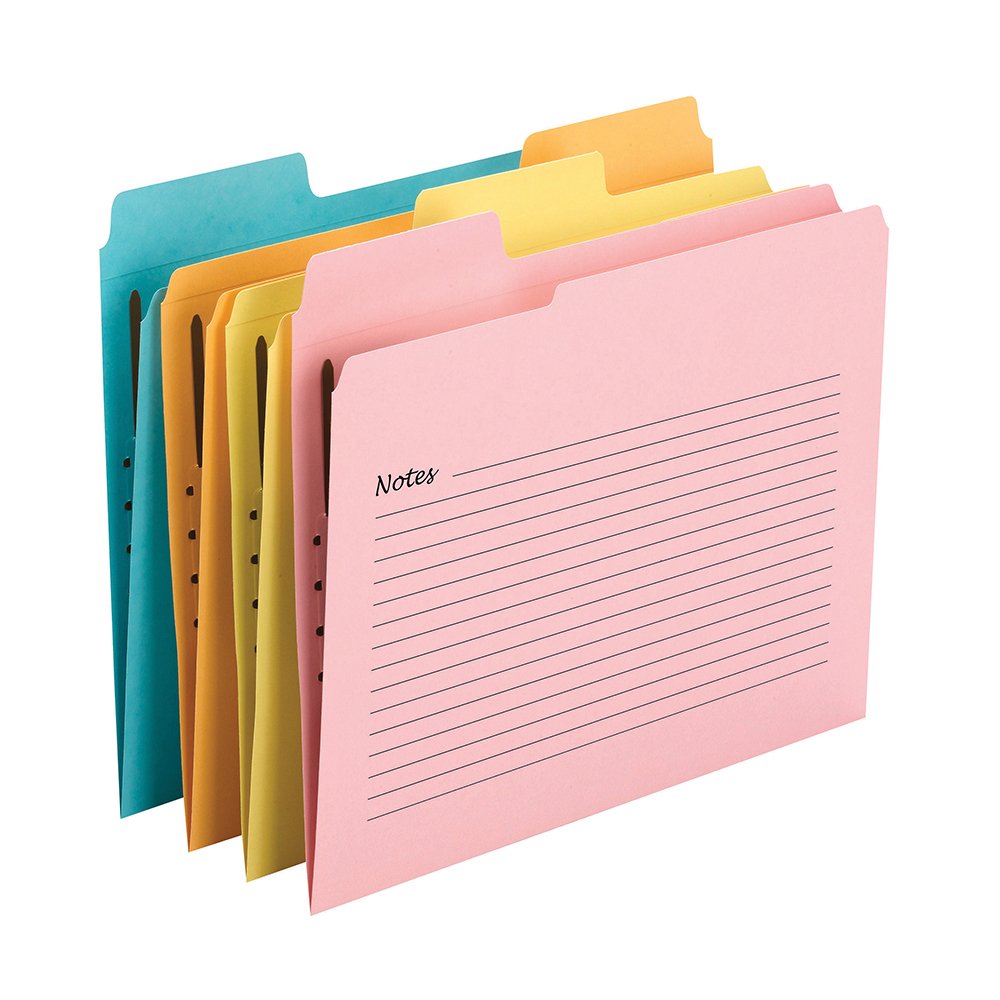 Book Cover Smead SuperTab Notes Folder, One Fastener, Oversized 1/3-Cut Tab, Guide Height, Letter Size, Assorted Colors, 24 per Pack (11974)
