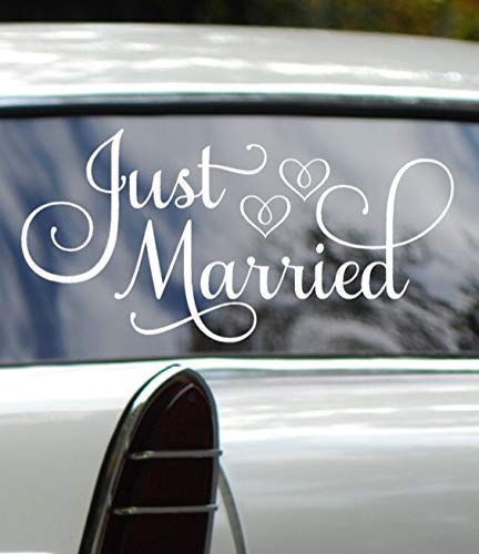 Book Cover Just Married Car Decal, Car Decorations For Wedding, White 24