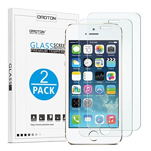 Book Cover OMOTON 2.5D Round Edge 9H Tempered Glass Anti-Scratch Screen Protector for iPhone SE/ 5S/ 5C/ 5 - Clear (2 Pack)