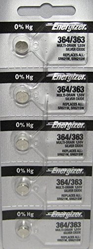 Book Cover Energizer 364-363 1.55v #364/363 Low-drain Battery (SR621SW) Pack of 5 Batteries.