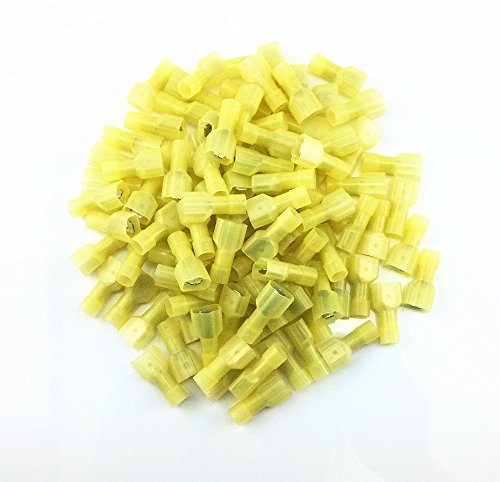 Book Cover Yueton® 100pcs Yellow 12/10-Gauge Economy Nylon Male Fully-Insulated Quick Disconnects Wiring Spade Wire Crimp Terminal