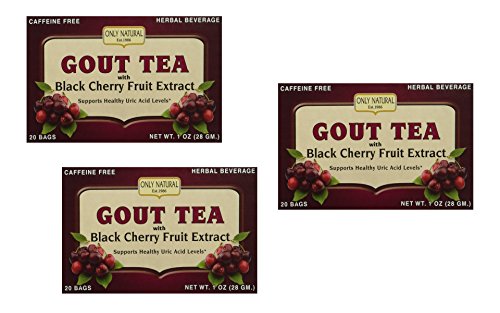 Book Cover 3 Pack - Only Natural Gout Tea Black Cherry Fruit Extract Bags, 20 Count