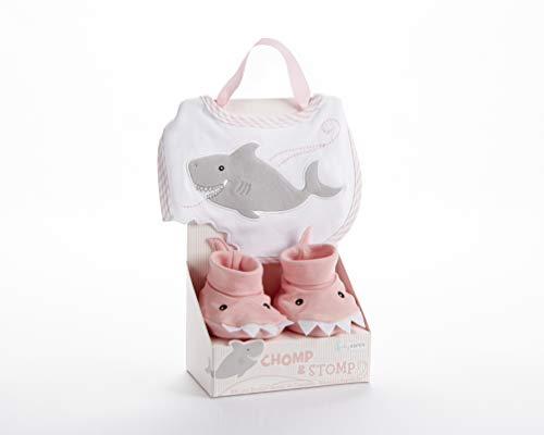 Book Cover Baby Aspen Chomp and Stomp Shark Bib and Booties Gift Set, Pink
