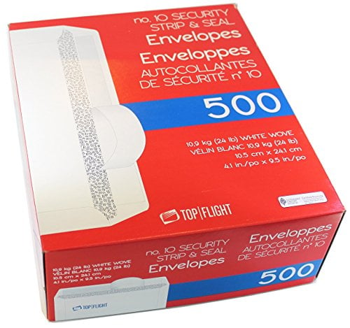 Book Cover Top Flight PSTF10NWT #10 Envelopes, Strip & Seal, Security Tinted, White Paper, 24 lb, 500 Count
