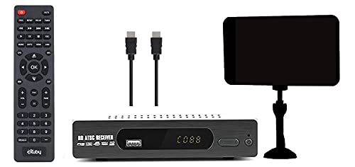 Book Cover Exuby Digital Converter Box for TV, Flat Antenna, HDMI Cable for Recording & Viewing Free Full HD Digital Channels (Instant & Scheduled Recording, 1080P, HDMI Output, 7Day Program Guide & LCD Screen)