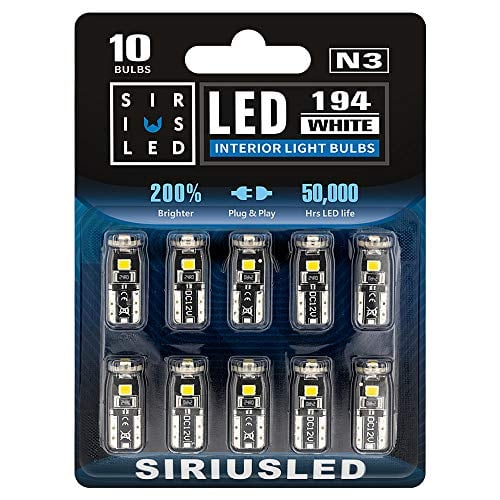 Book Cover SiriusLED Extremely Bright 3030 Chipset LED Bulbs for Car Interior Dome Map Door Courtesy License Plate Lights Compact Wedge T10 168 194 2825 Xenon White Pack of 10